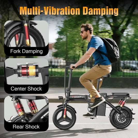Electric Bike for Adults Teens, 1200W Peak Motor, 25MPH Folding E-Bike, 480/720Wh Battery, 40 Miles Range, Advanced 6 Shock