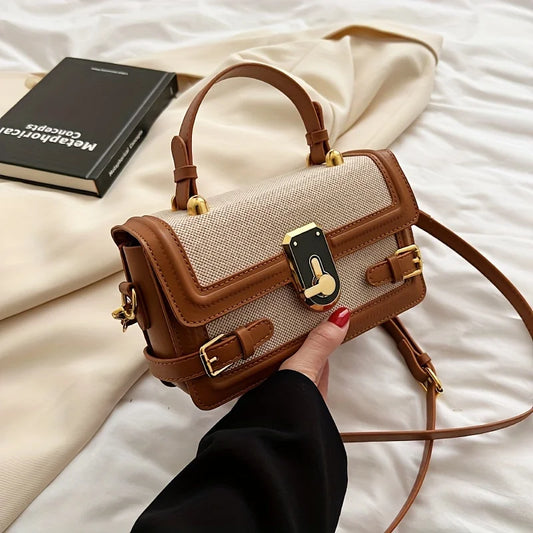 Vintage Flap Crossbody Bags for Women Contrast Color PU Leather Tote Bag, Retro Shoulder Bag, Fashion Handbag & Purse Satchel