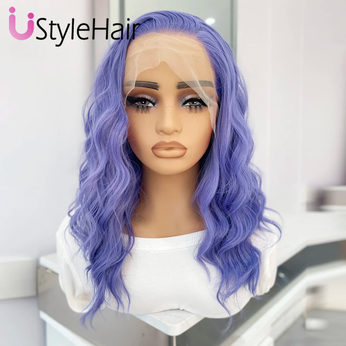 UStyleHair Brown Lace Front Wig Natural Looking 12Inches Short Wave Wig Heat Resistant Synthetic Hair Daily Use Cosplay Wig