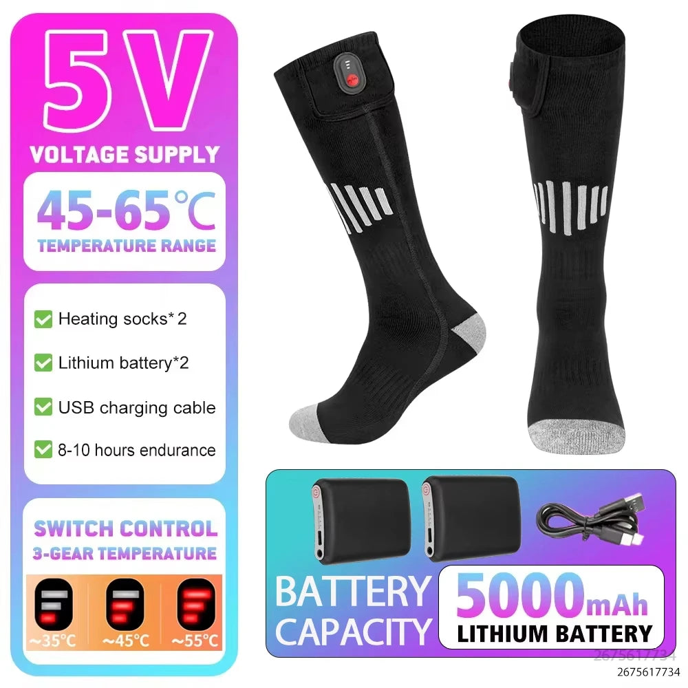 Winter Heated Socks Warm Ski Electric Heating Thick Soft Stockings Unisex For Outdoor Thermal Hunting Camping Warmer