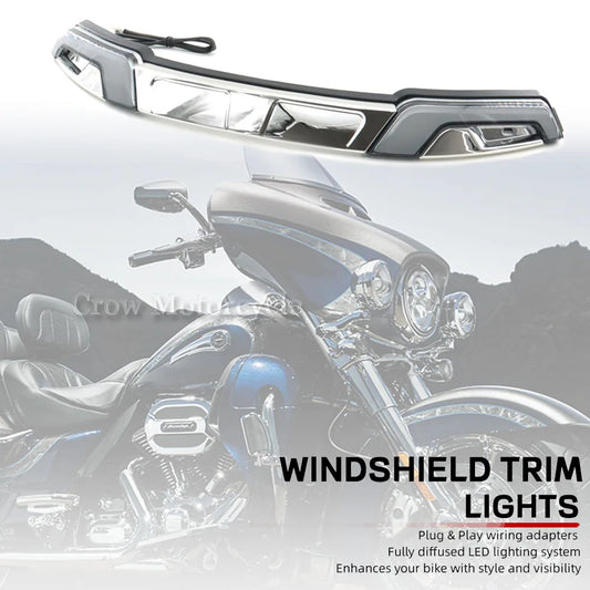 NEW For Harley Touring Street Glide FLHX 2014-2023 Motorcycle LED Chrome Gloss Black White Amber Windshield Trim