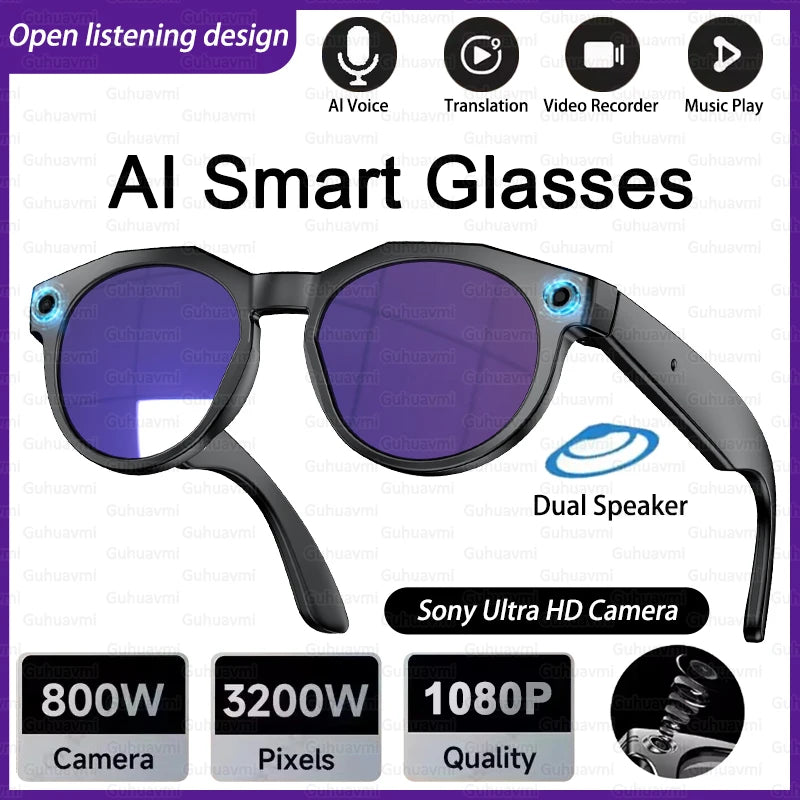 2026 New AI Smart Glasses Men Chat GPT 800MP Camera Double Microphone Voice Call AI Translation Voice Assistant Sunglasses Women