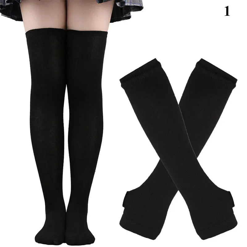 2Pair/Set Women Gothic Punk Over Knee Long Stripe Socks Girl Arm Sleeve Gloves Thigh High Cotton Socks Sweet Cute Christmas Gift