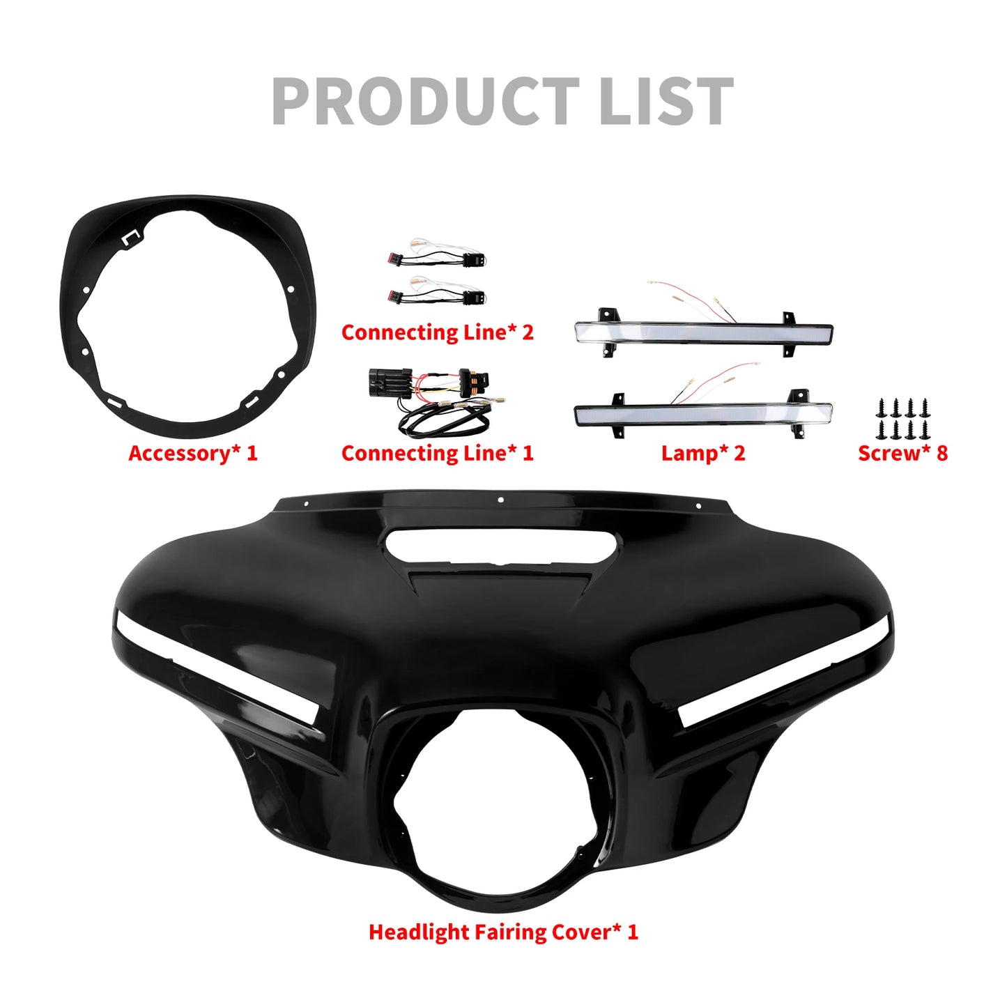 Front Light Batwing Outer Cover Motorcycle Headlight Fairing With LED Lamp For Harley Touring Ultra Limited Street Glide 14-2024