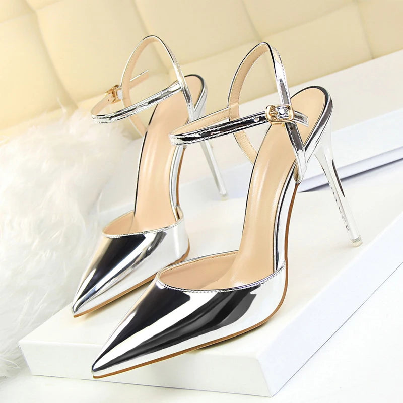 Fashion Buckle Strap Pumps Women Sexy Pointed Toe Shallow High Heels Sandals Prom Wedding Party Stripper Shoes Tacones Mujer