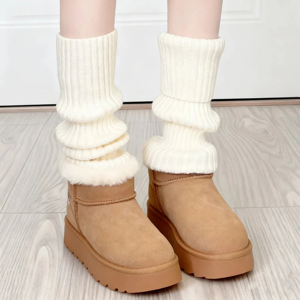 4 Pairs of Autumn and Winter Fashionable Women's Solid Color Vertical Stripe Socks With Y2K Style Warm Leg Protection Socks