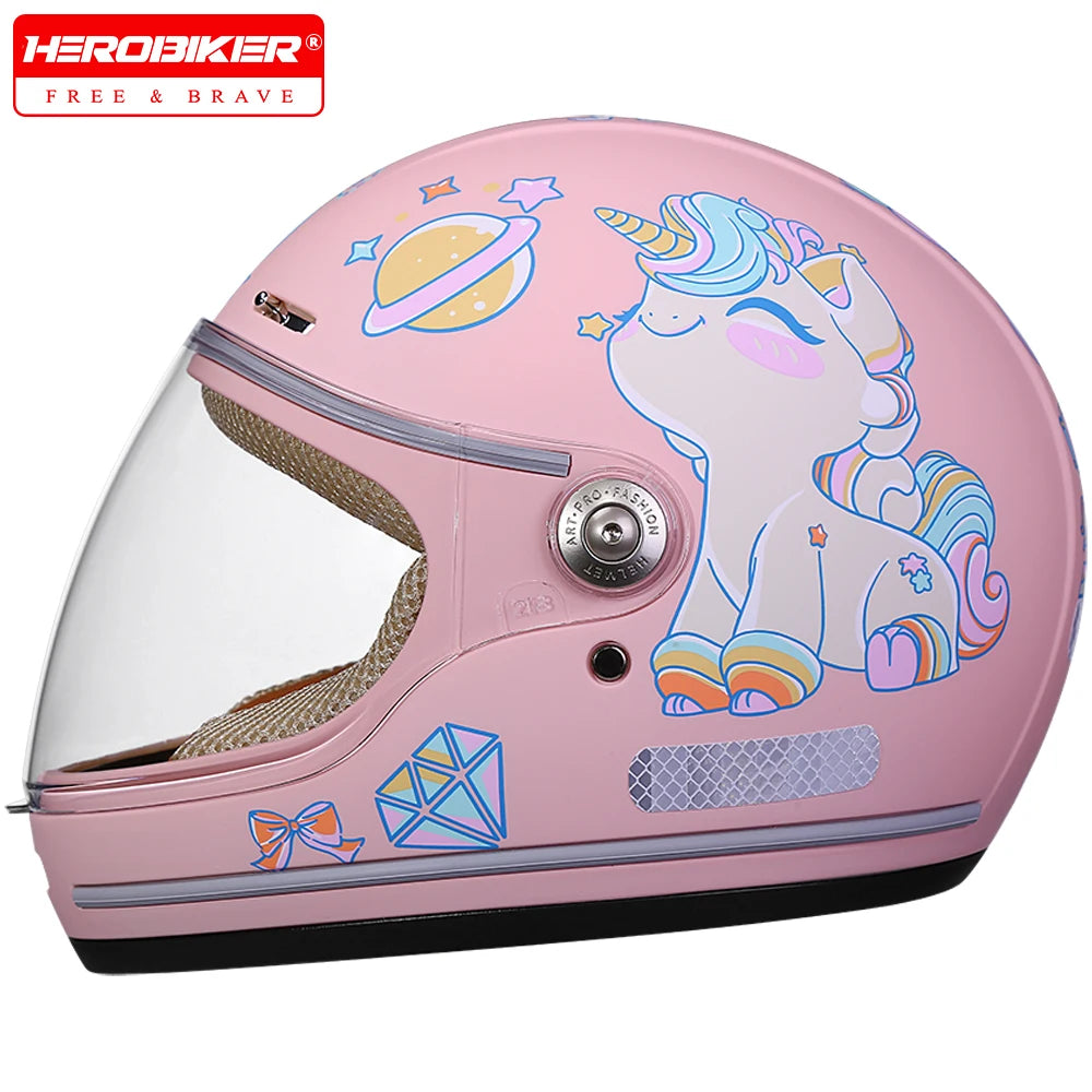 Children's Anti Fall Helmet Cute Cartoon Motorcycle Helmets Electric Bike Helmet Children's Moto Helmets Riding Full Helmet