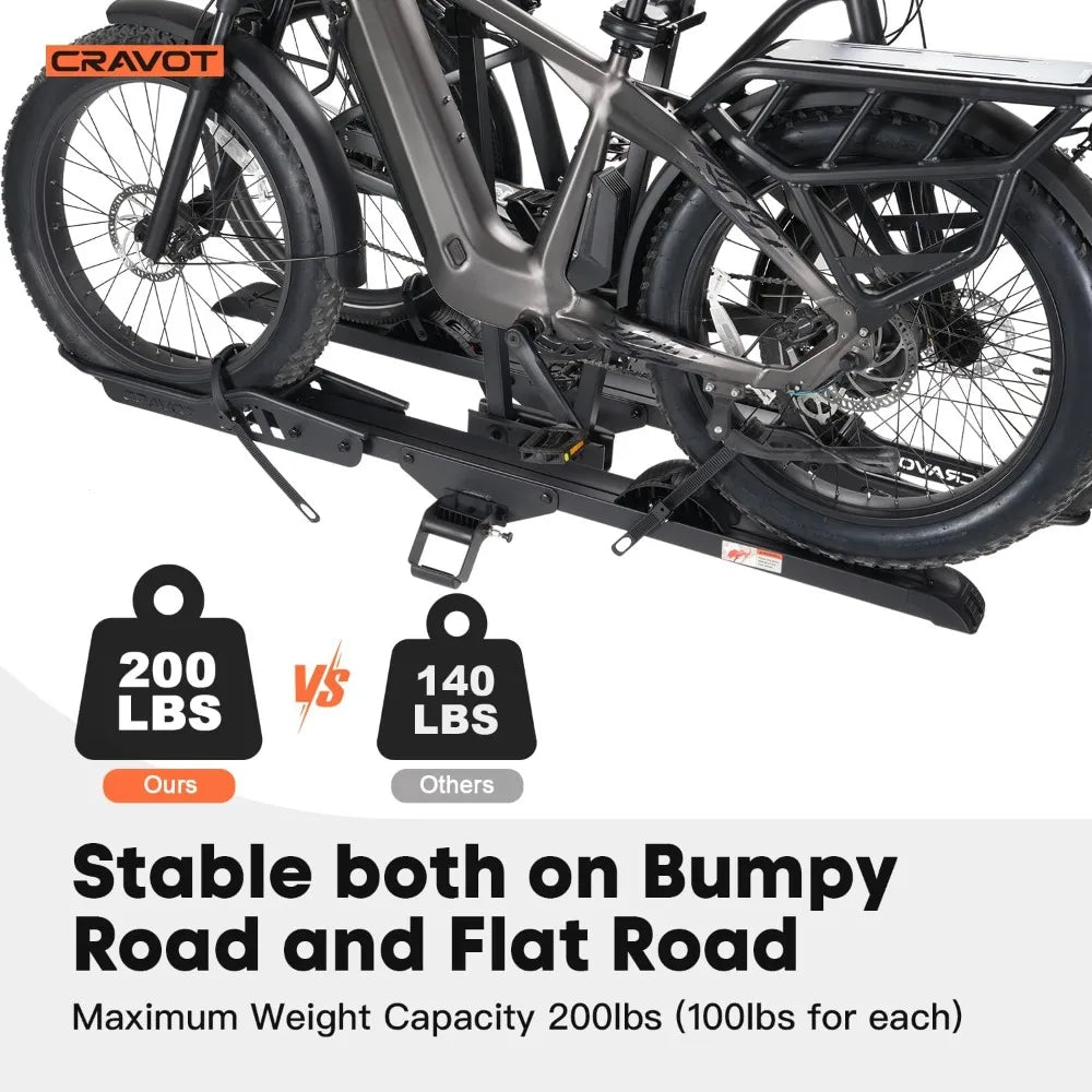 CyberRack E2 Plus EBike Rack with Ramp, 3Positions Foldable, 200 lbs Capacity Heavy Bike Rack Carrier for 2 E-Bike