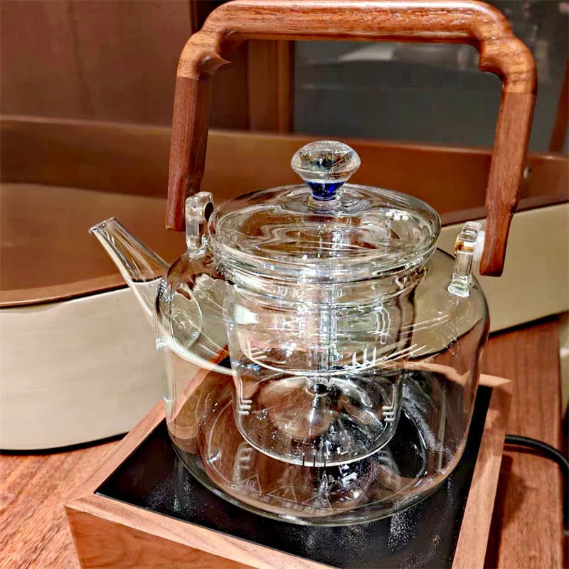 1500ML Starry Sky Lid Glass Teapot With Wooden Beam Steaming and Cookig Tea Pot With Infsuer Kungfu Tea Set Teaware