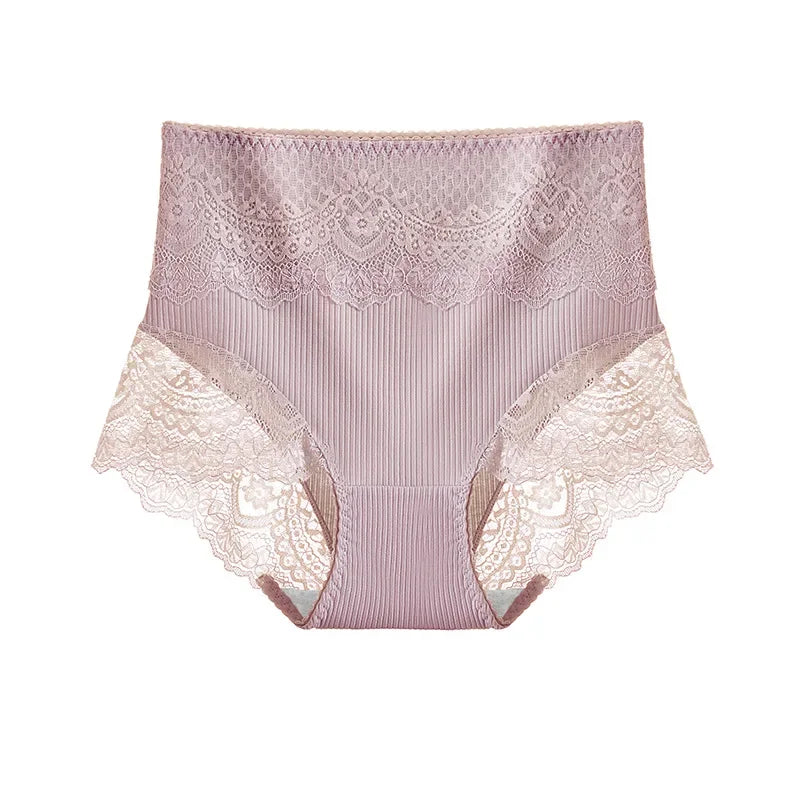 New Women's Cotton Underwear High Waist Antibacterial Panties Sexy Lace Seamless Tummy Briefs Ladies Triangle Shorts Large Size