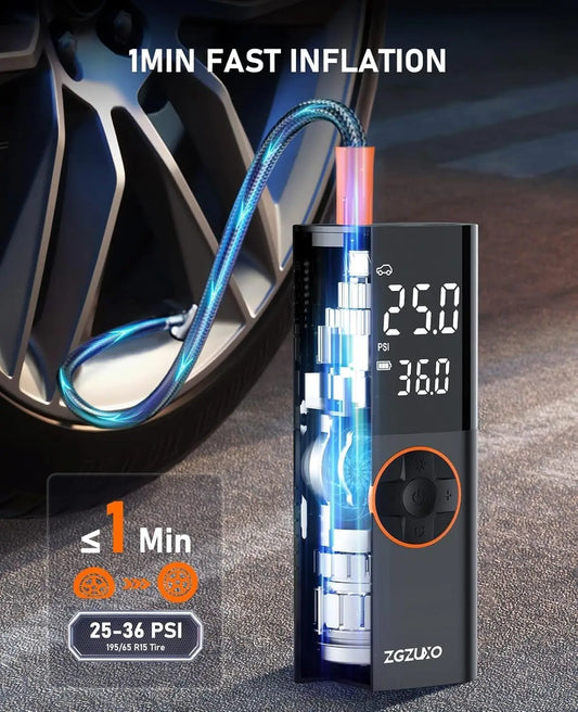 150PSI fast wireless air pump, suitable for tires, with digital pressure gauge and LED light, can be used for cars, bicycles