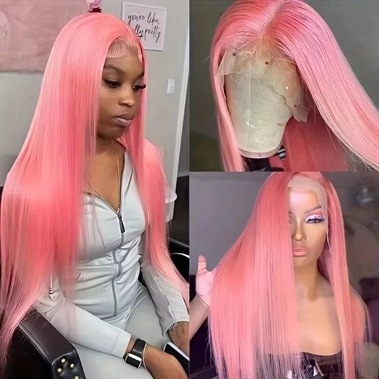 13x6 HD Lace Frontal Wig Pink Lace Front Wigs Human Hair 13x4 Staight Lace Front Wigs For Women Brazilian Colored Human Hair Wig