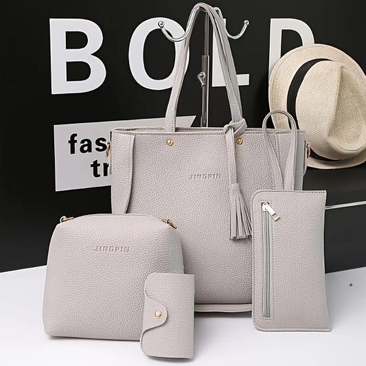 4pcs Women Tote Bag, Handbag Purse Shoulder Crossbody Bags for Woman Storage Bag, Synthetic, Zipper Closure, Small Messenger Bag