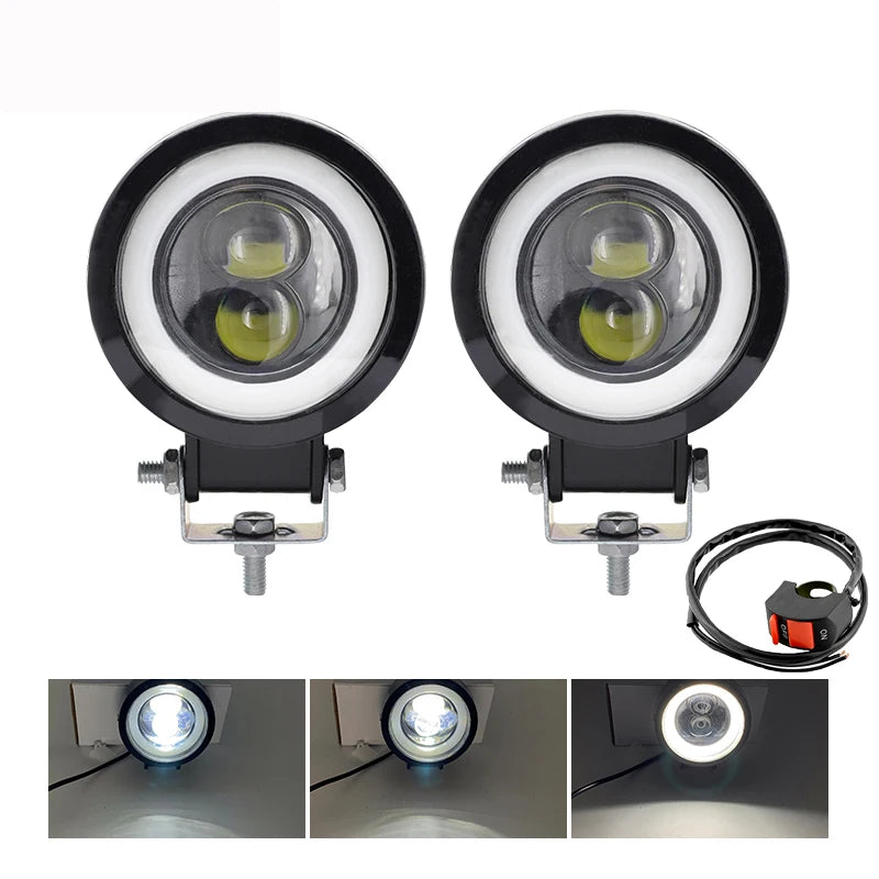 Motorcycle Headlights 3 Inch 30W Round Angel Eyes LED Lens Spotlights Fog Lamp Beam Motorcycle Accessories Driving Work Light