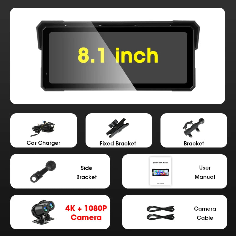 7/8.1'' 4K&1080P Motorcycle DVR GPS Navigation Wireless CarPlay Android Auto Screen Digital Motorbike Dashboard Moto Accessories