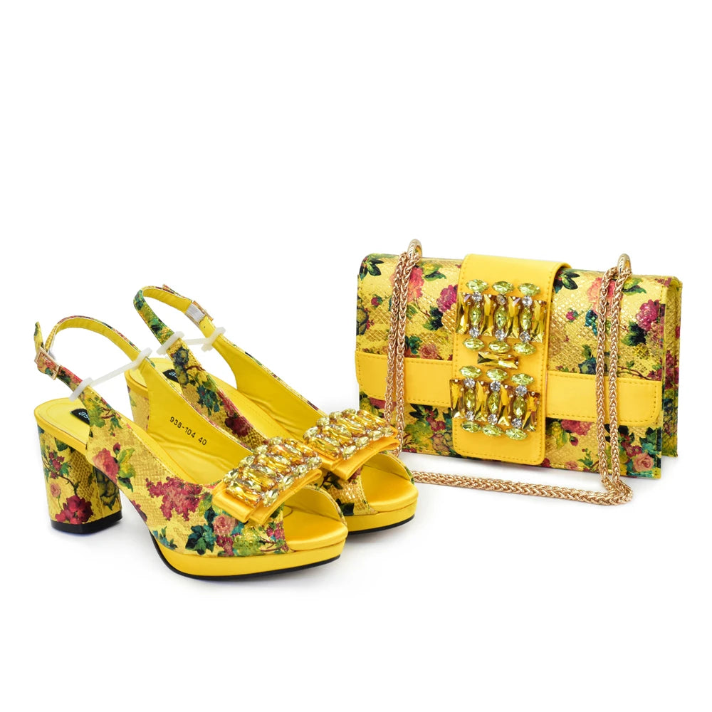 New Arrival Italian Shoes with Matching Bags for Nigeria Women Luxury Shoe and Bag Set for Party in Women Rhinestone Party Pumps