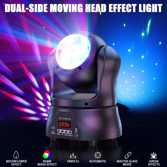 DayFlicker 30W Double-sided RGBW 4 in 1 Lamp Beads Mini Moving Head Light DMX512 Voice Control 15 CH For DJ KTV Party Banquet