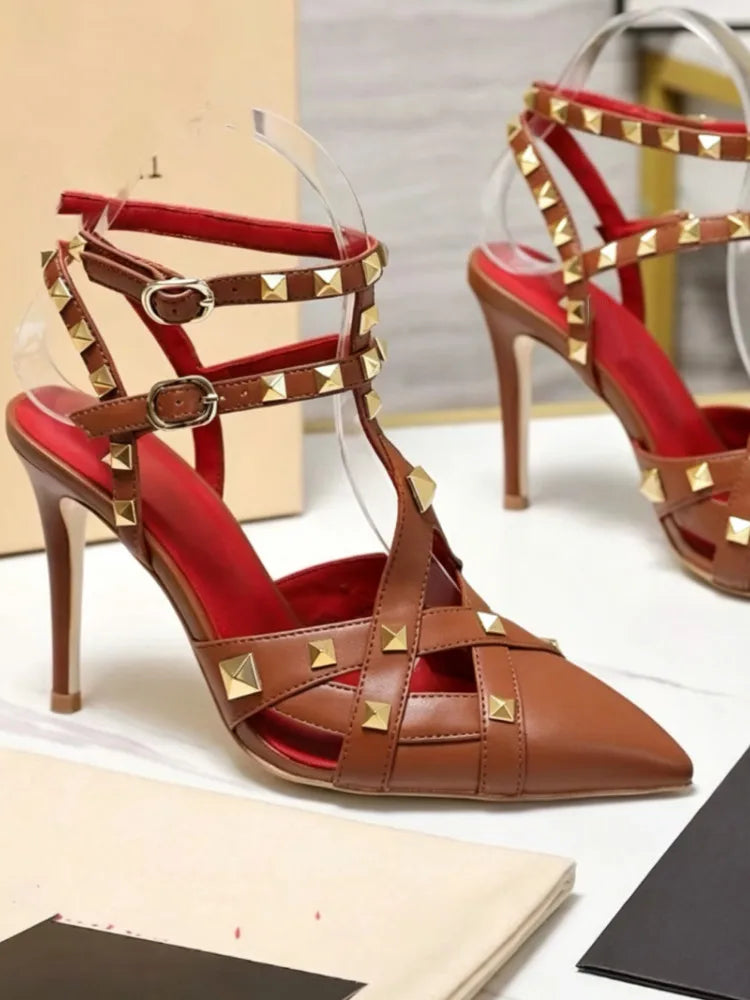2026 Summer New Rivet Women's Pointed Stiletto Sandals Sexy Fashion Party Women's High Heel Sandals