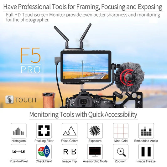 FEELWORLD F5 PRO V4 6" 3D LUT Touchscreen Monitor 4K HDMI I/O High-Res Rec.709 Aux Power Multiple Mounting Options