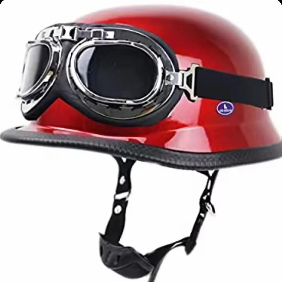 DOT Chrome Silver Mirror Color Motorcycle Helmet German Motorcycle Half Helmet Chopper Biker Pilot Helmet with Free Goggle