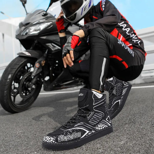 Motorbike Shoes Men Motorcycle boots Breathable Anti-fall Rider Road Racing Casual Shoes Boot Gear Shift Rubber Sole Reflective