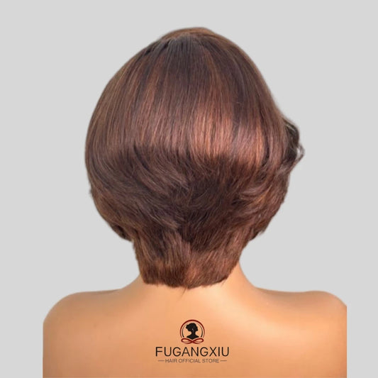 Straight Pixie Cut Wig Transparent Lace Human Hair 13×4 Human Hair Wigs Short Bob Wig For Black Woman hair Natural Color/#4