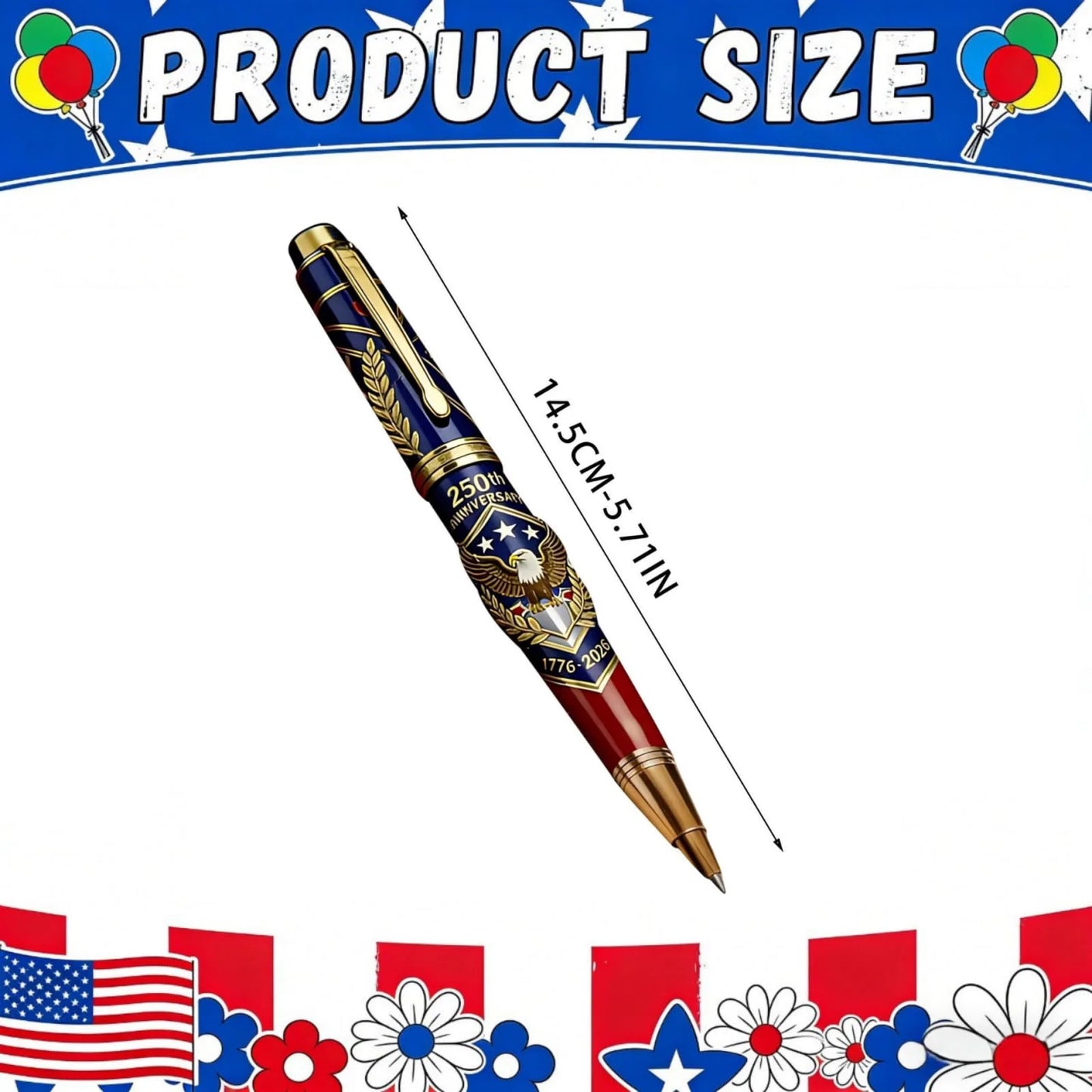 250th Anniversary Commemorative Ballpoint Pen 1776-2026 Patriotic Engraved Gel Pen for Men Lawyers History Buffs Gift Souvenir
