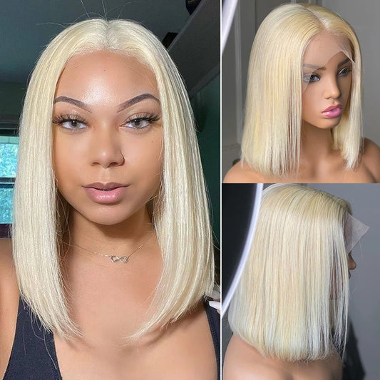 13X6 Lace Frontal BOB Wigs #613 Blonde Bob Human Hair Wig Remy Straight Lace Front Wigs for Women Preplucked Transparent HairUGo