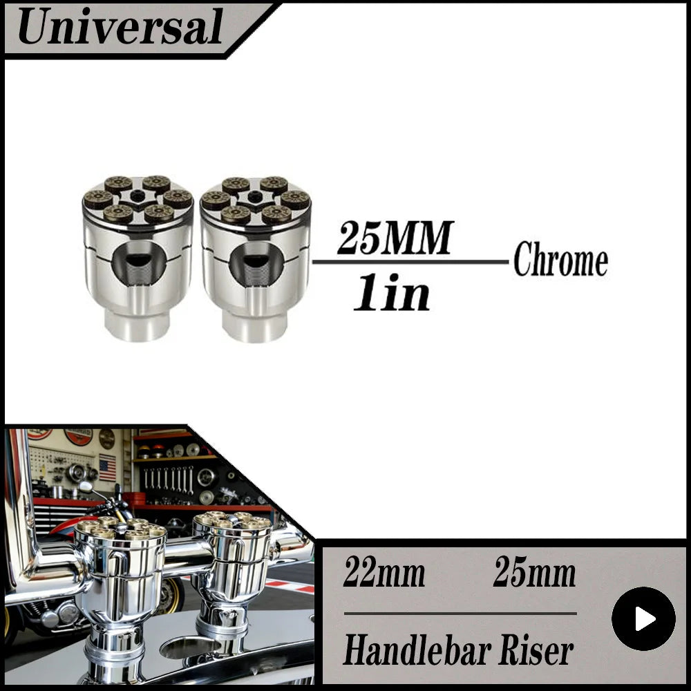 2X Motorcycle 7/8" 1" Handlebar Riser Clamp Aluminum For Harley Custom Springer Bobber Chopper 22mm 25mm Handle Bar Black/Chrome