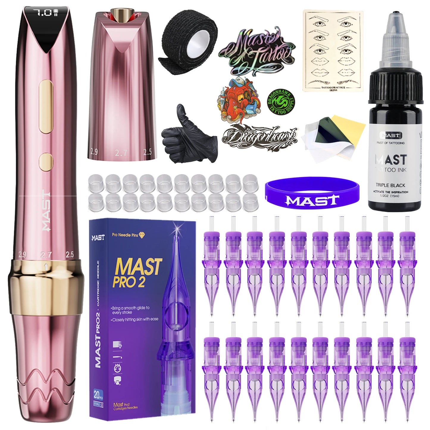 Mast P60 Wireless Tattoo Machine PMU Pen 5 Strokes Length 2.2mm - 3.2mm Permanent Makeup for Pro Artists Eyebrows Eyeliner Lip