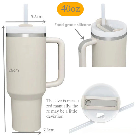 40 Oz Insulated Mug with Handle Straw and Lid. Stainless Steel Portable Drinking Mug, BPA free Keeps Water Hot or Cold Longer