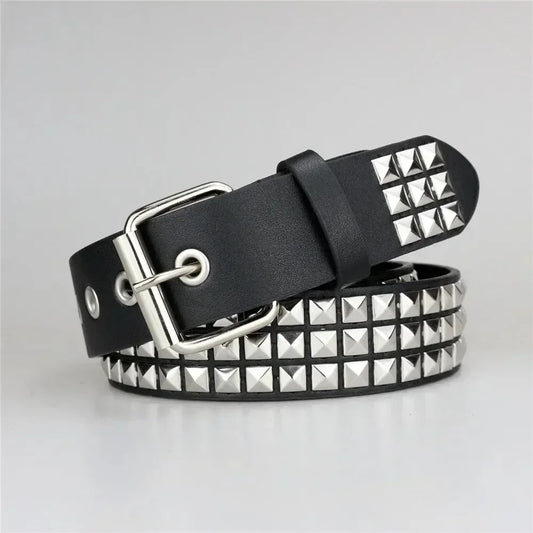2025 New Square Bead Rivet Belt Metal Pyramid Belt Men and Women Punk Hardware Jeans Belt Y2K Belt Designer Belt Women's Belts