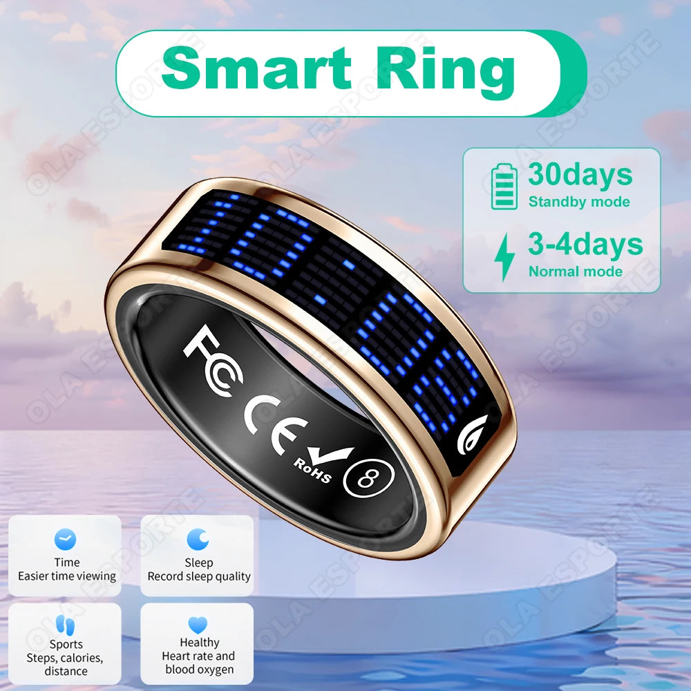 Display Screen Smart Ring Bluetooth Connection Heart Rate Sleep Monitoring Multi-function Ring Multiple Sports Modes Waterproof