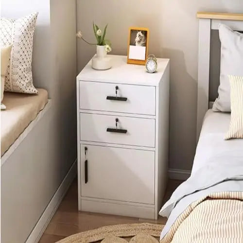 Filing Cabinet with 1 Drawer and 1 Door Lockable Office Cabinet with Wheels in White Industrial Wood 37x34x59cm (Four drawers)