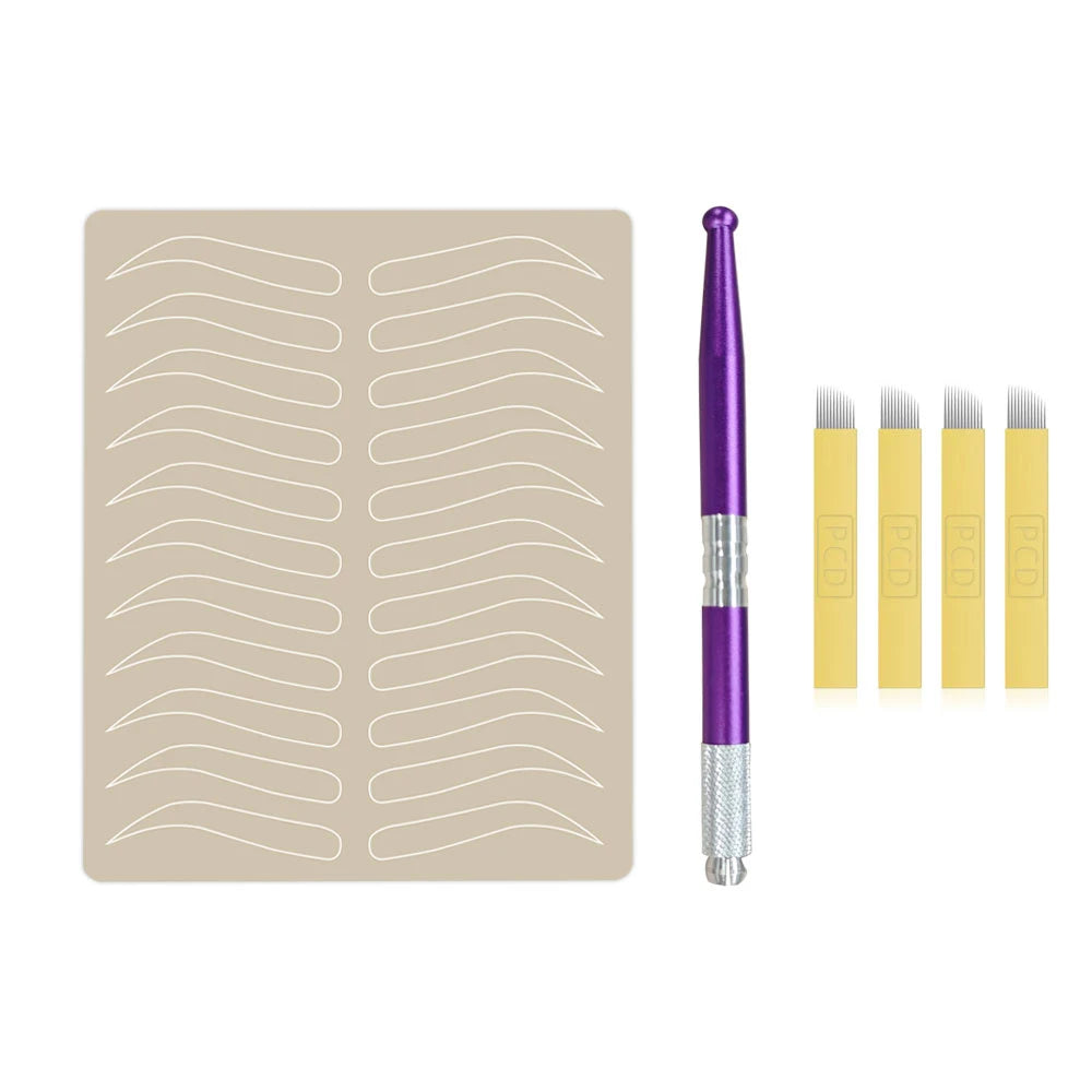Microblading Eyebrow Practice Kit Eyebrow Tattoo Practice Latex Skin Manual Pen Microblading Needle for Permanent Makeup 4 Types
