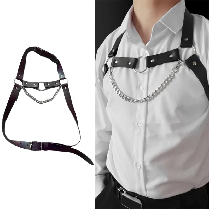 Man Leather Punk Chest Straps Harness Belt Carnivals Dance Costume