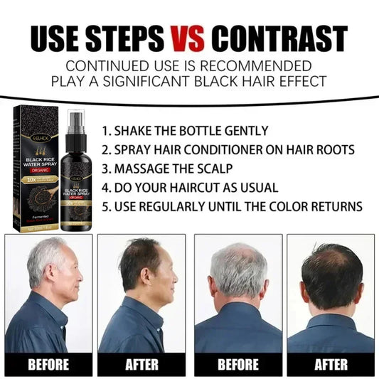 Gray White Hair Treatment Serum White To Black Repair Natural Color Black Rice Nourish Spray Anti Loss Hair High Quality Product