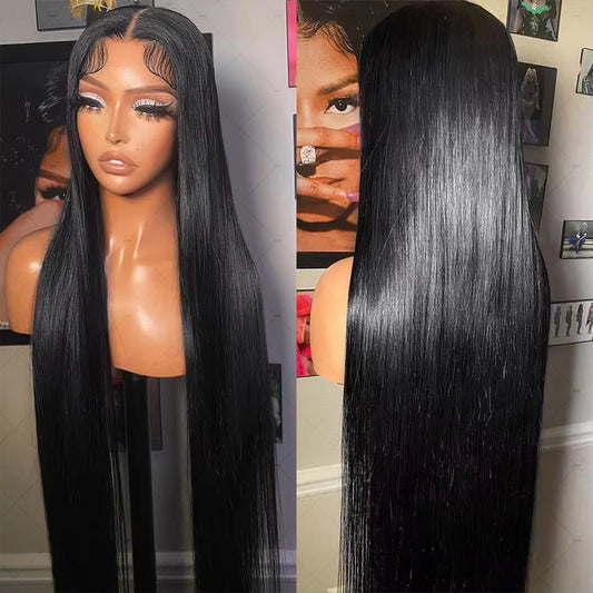 13x4 HD Transparent Bone Straight Lace Front Human Hair Wigs Brazilian Frontal Wigs For Women 30 34 Inches 180 Density