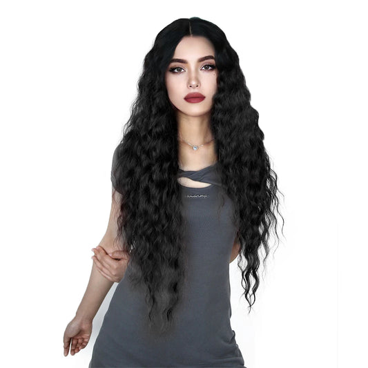 Synthetic Lace Front Wig 30" Ombre Blonde Black Wig Baby Hair Wigs Long Wavy Hair Lace Wig For Women Lace Front Wig Cosplay Wig