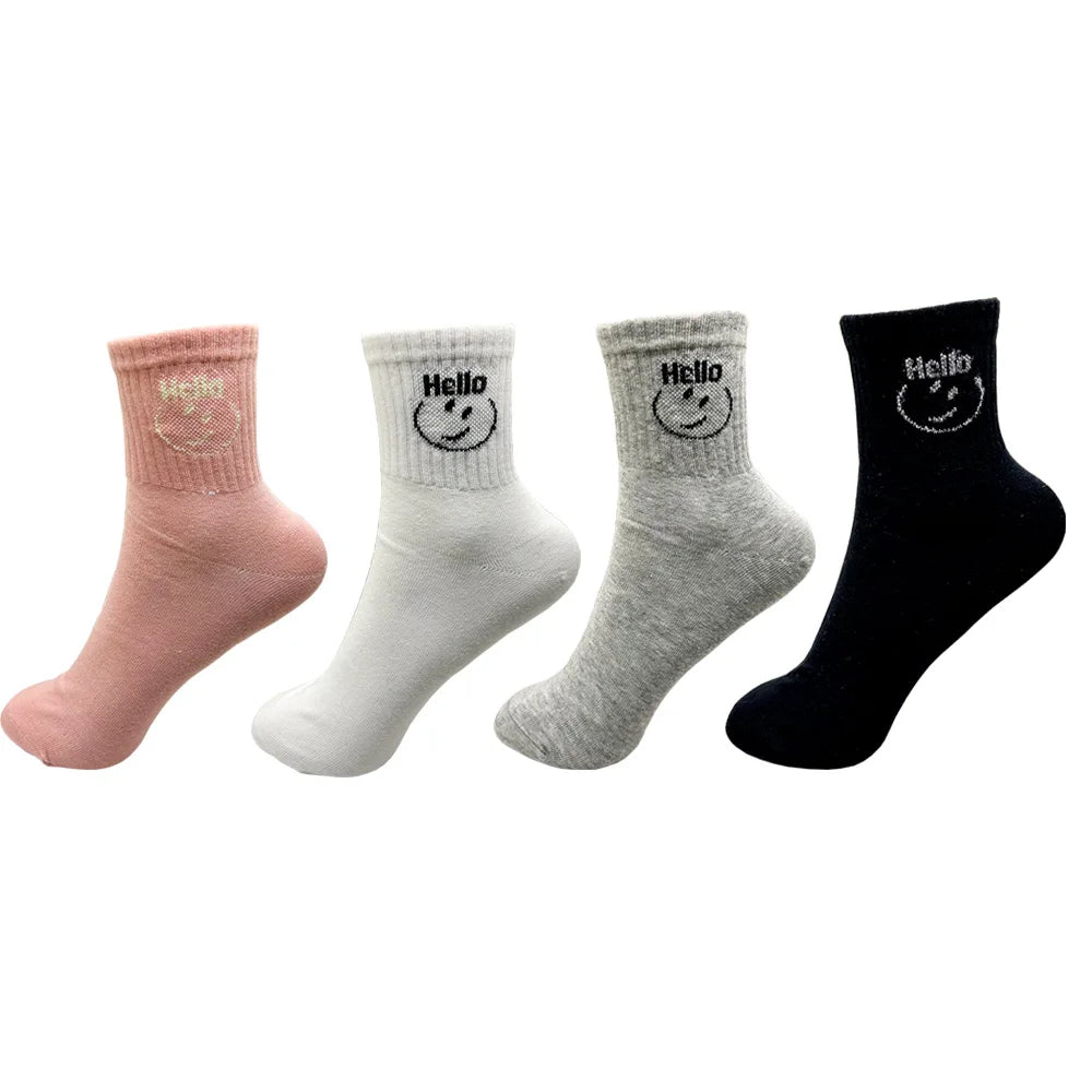 1/4 Pairs Woman Cotton Socks For Women Cotton Female Socks Set Woman Colorful Lady Socks Letter Printed Sock