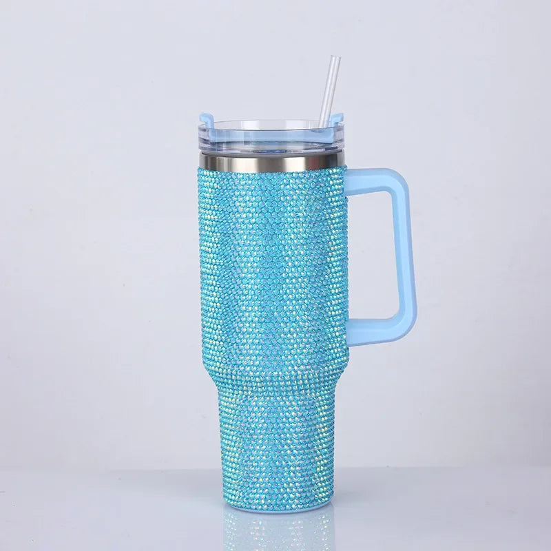 40oz Rhinestone Tumbler Stainless Steel Straw Women Cup Shiny Diamond Travel Car Thermoses Coffee Mug Water Bottle Drinkware