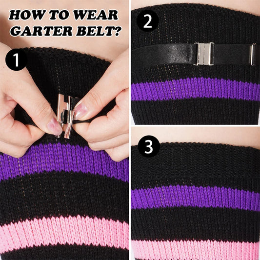 Women's Striped Plus Size Thick Thigh-High Socks Collection Big Girls Acrylic Yarn Stretch Colorful Streaks Leg Warmer Socks
