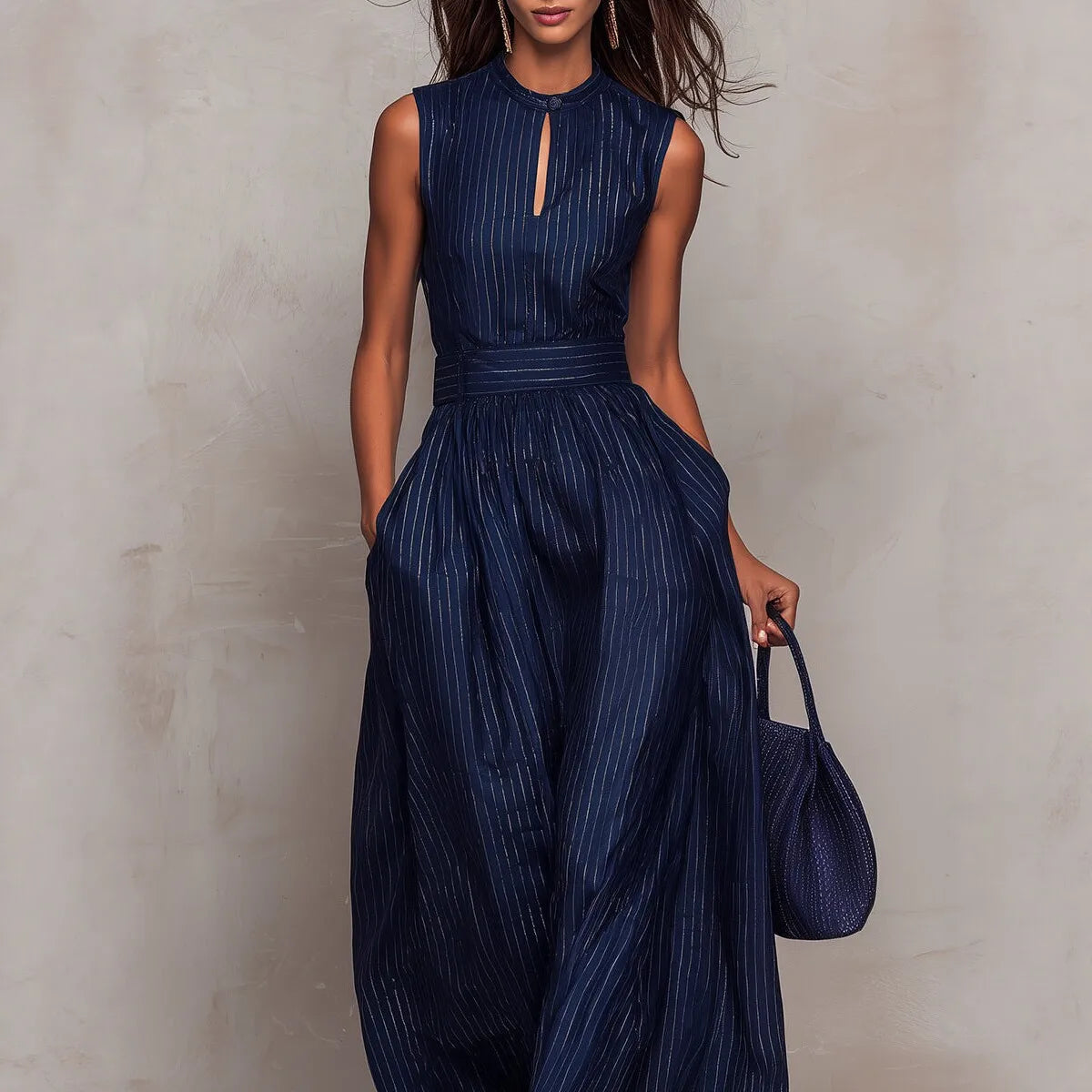 Striped Pint Jumpsuits Woman Elegant O Neck Off Shoulder Hollow Rompers Summer High Waist Wide Leg Pockets Loose Overalls