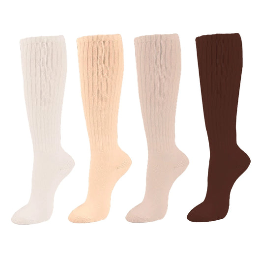 4 Pairs Slouch Socks Women's Soft Knitted Boot Socks Solid Color Compression Socks Bubble Socks Crew Socks Fall Autumn