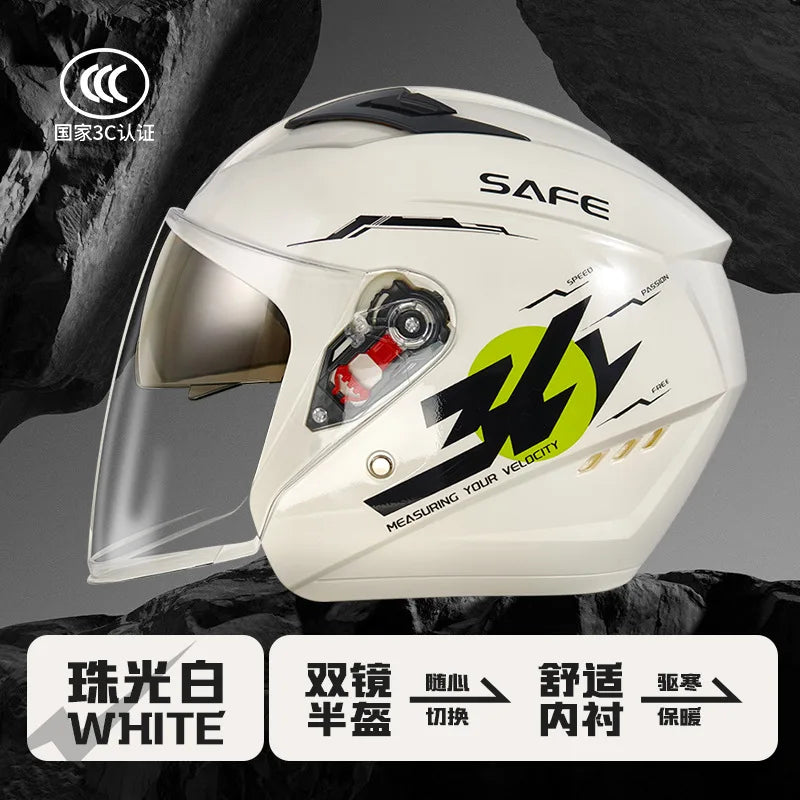 Uniform Size 58-62CM Helmet Motorcycle Winter Thermal Battery Car Female Winter Male Double Mirror Four Seasons Helmet