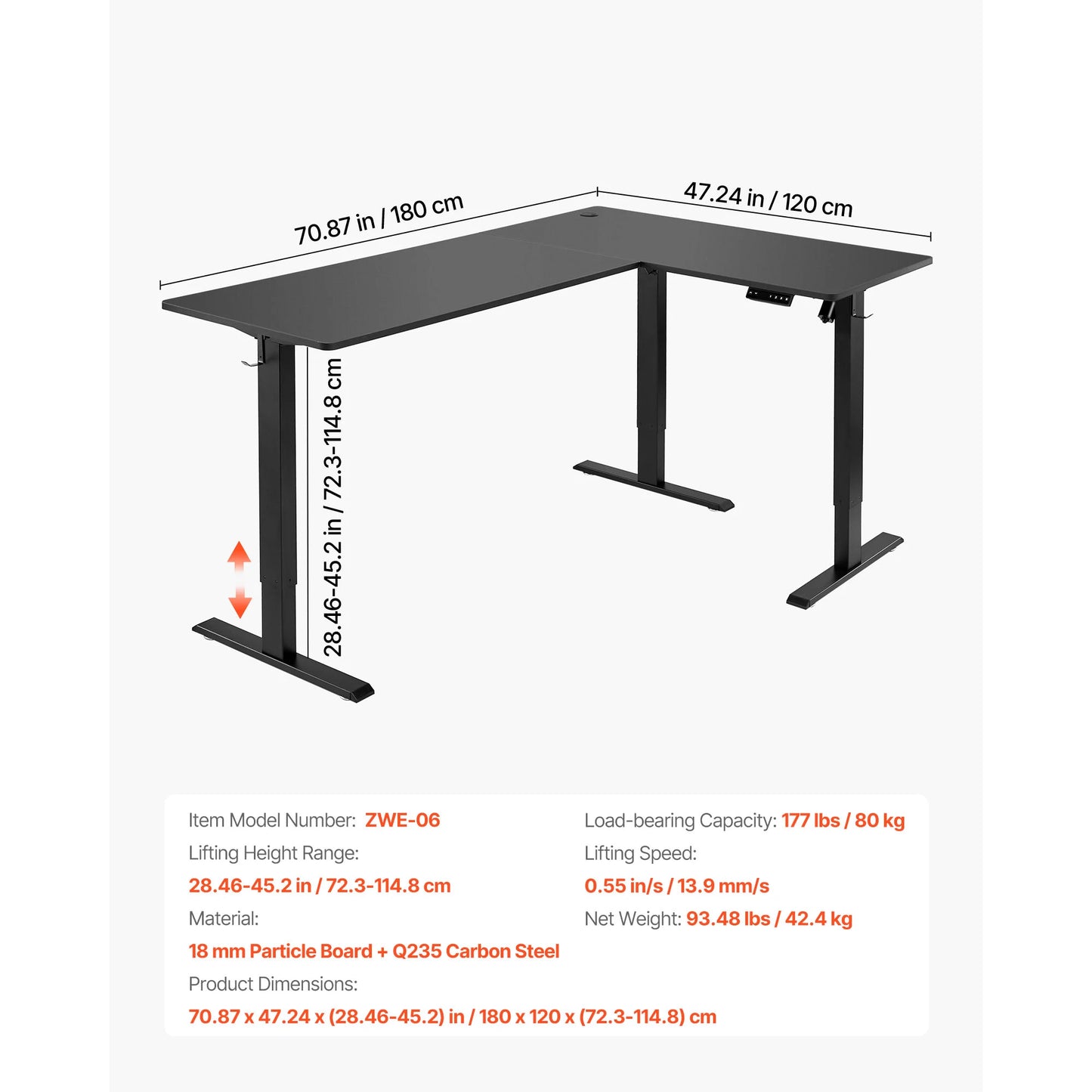 SucceBuy L Shaped Desk Electric Adjustable Height Corner Gaming Desk with Dual Hooks and Wheels for Home Office Easy to Assemble