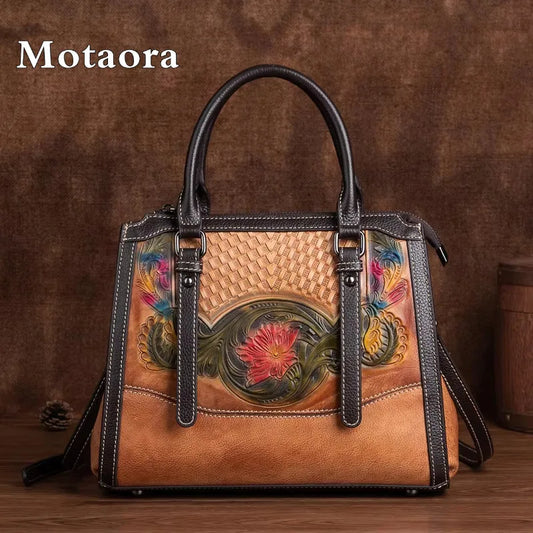 MOTAORA Genuine Leather Shoulder Bag for Women Retro Vintage Cowhide Handbag Ladies Purse Crossbody Bag Fashion Luxury Designer