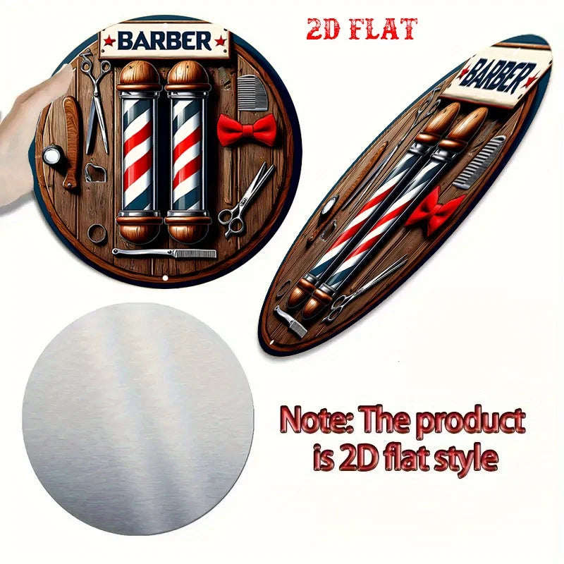 A 2D flat barber shop circular wooden sign - a return design style for homes, garages, restaurants, and cafes