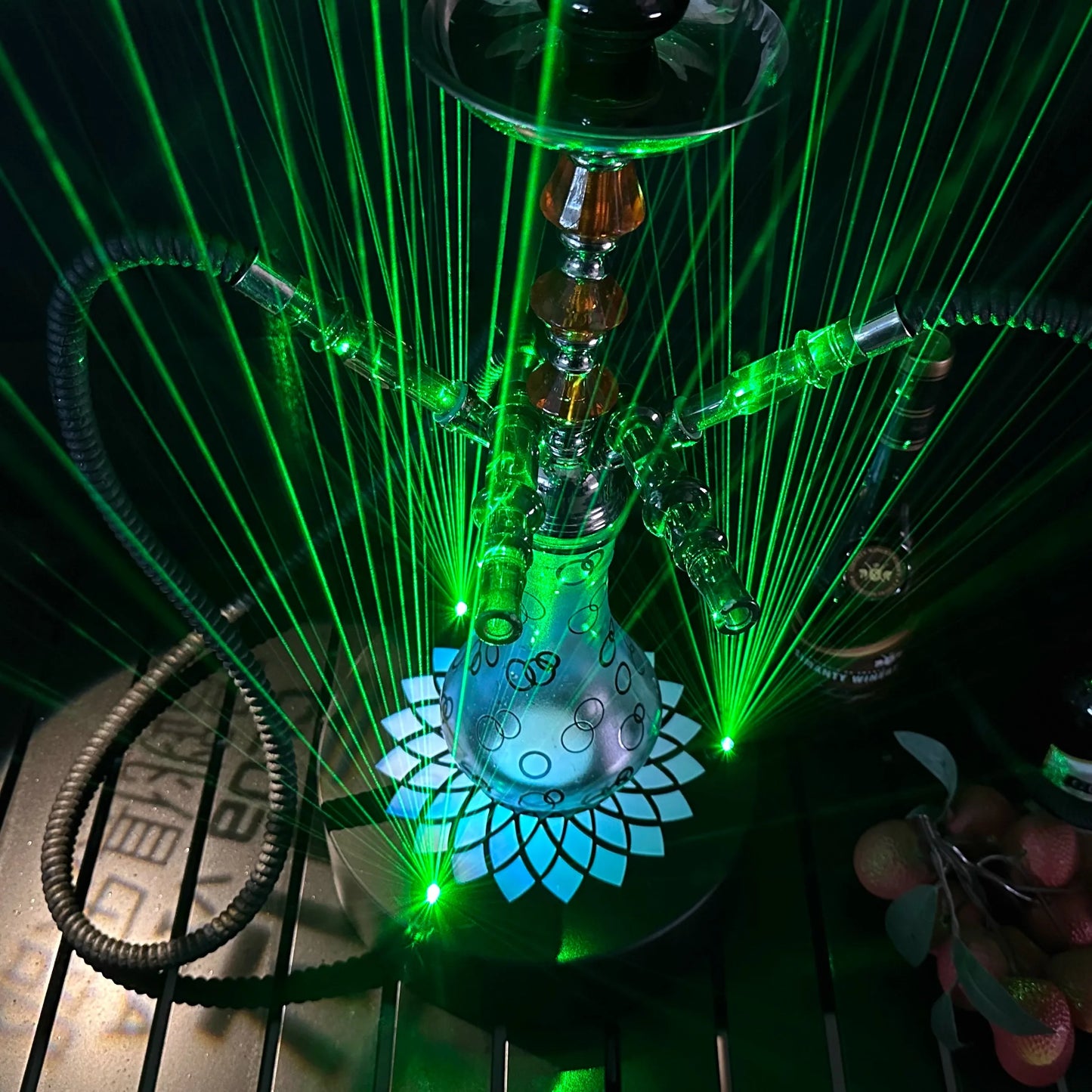 LED Smoking Table Lamp with Laser Light & Charging Base for Hookah Portable Neon Smoke Glow Lamp for Bar Party Laser Effects