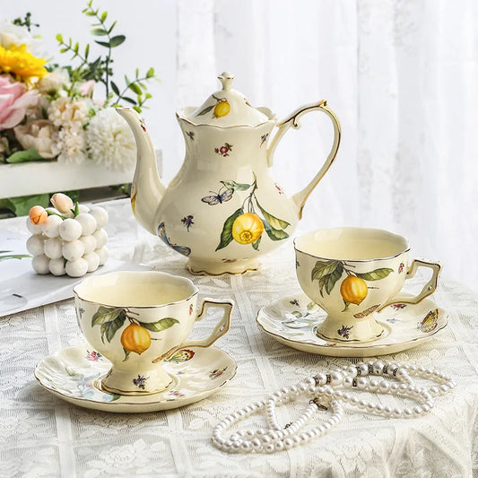 Vintage Lemon Teapot Coffee Cup and Saucer Set Beautiful Coffee Mug Modern Set Tania Bulhoes Luxury Design Cup